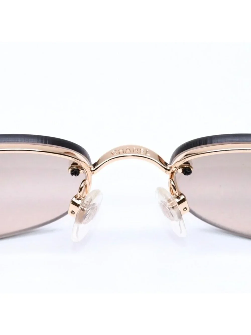 Chanel Half Rim Sunglasses Eyewear CC Logo Brown Gold